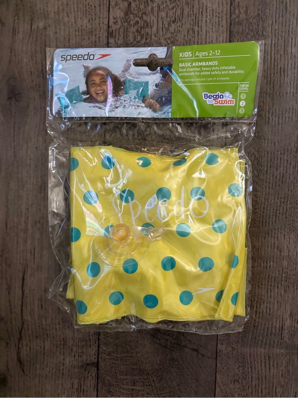 Speedo Kids Yellow Swim Armbands with Teal Polka Dots